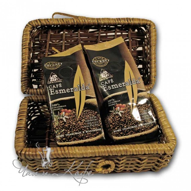 Подарочный Мини-набор (кофе в зернах и молотый в плетеной корзине)