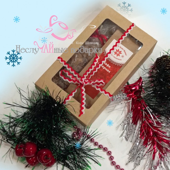 Подарочный набор-сувенир Новогодний #6 с кофе и сладостями в крафт-коробке